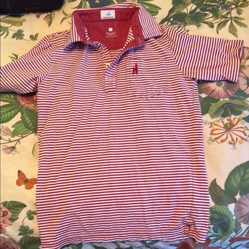 johnnie-O Crimson and White Striped Polo Shirt